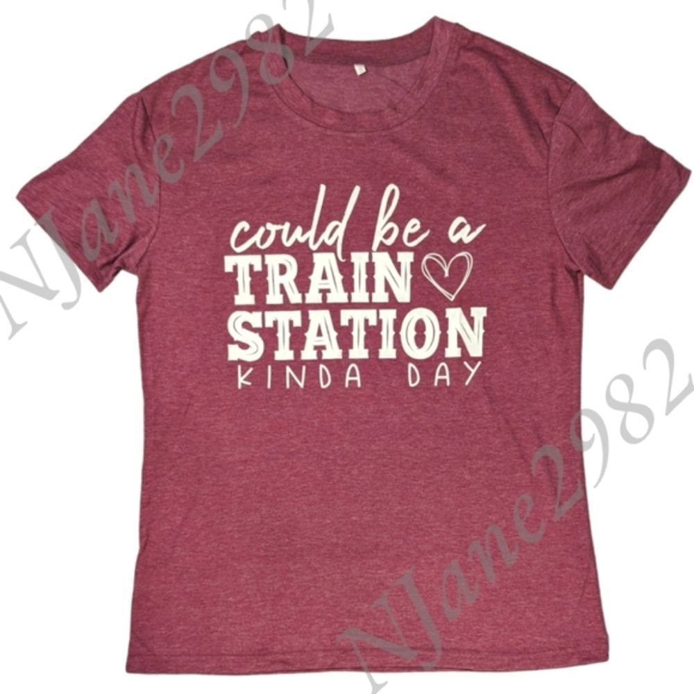 "Could Be A Train Station Kinda Day" Yellowstone Short Sleeve T-shirt Wine Red - Picture 2 of 6